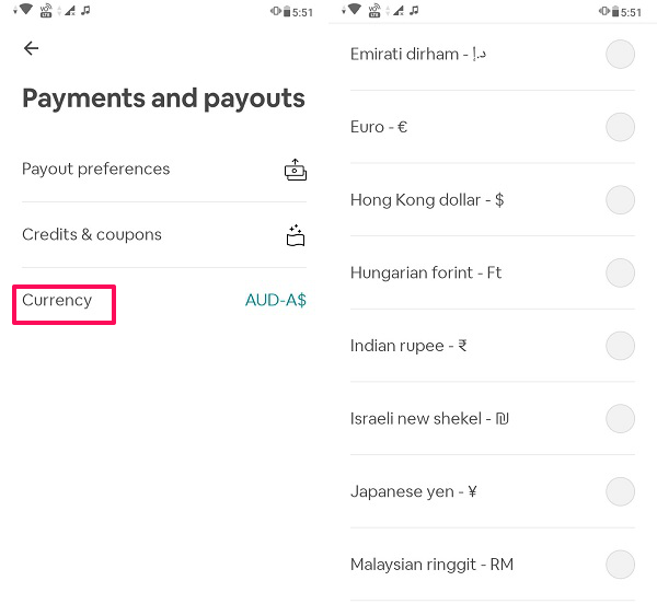 how to change currency on airbnb